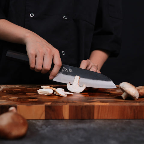 Essential Japanese Knife Set – Blue Steel Blades, Ebony Wood Handles (Santoku, Nakiri, Petty) Custom