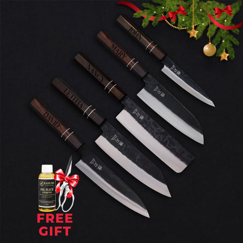 Personalized |5‑Piece Ultimate Home Cook Bundle | Japanese Knife Set (Gyuto, Nakiri, Petty, Santoku, Bunka) Free gift