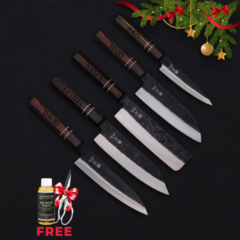 Personalized |5‑Piece Ultimate Home Cook Bundle | Japanese Knife Set (Gyuto, Nakiri, Petty, Santoku, Bunka) Free gift