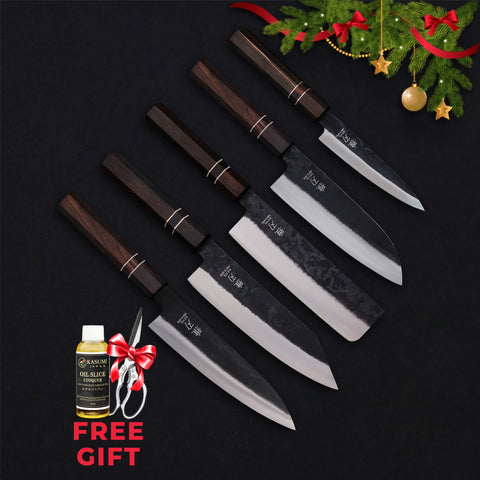 5‑Piece Ultimate Home Cook Bundle (Gyuto, Nakiri, Petty, Santoku, Bunka) Free Gifts (Oil + scissors)