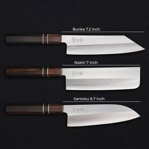 Daily Cut Japanese Trio – VG-10 stainless steel, Ebony Wood Handles (Bunka, Nakiri, Santoku)