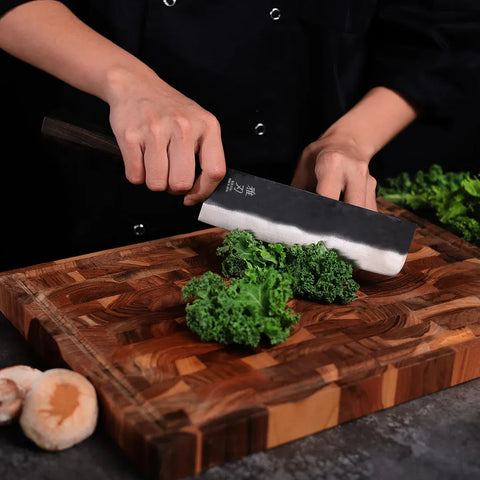 Essential Japanese Knife Set – Blue Steel Blades, Ebony Wood Handles (Santoku, Nakiri, Petty)