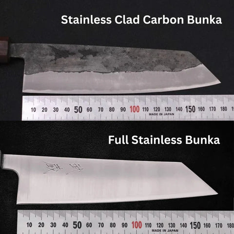 Stainless clad carbon bunka vs full stainless bunka – side-by-side look at blade steel and construction