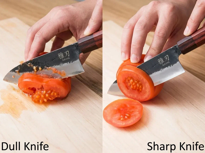 Dull knife crushes food rather than slices through it.