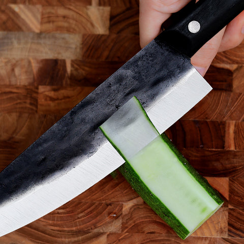 Slicer Chef Knife Carbon Steel #2 Black Ebony Wood Handle 182mm