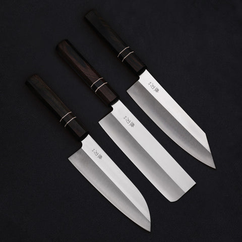 Daily Cut Japanese Trio – VG-10 stainless steel, Ebony Wood Handles (Bunka, Nakiri, Santoku)