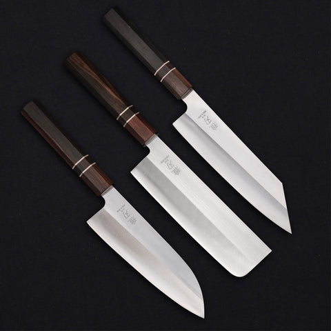 Daily Cut Japanese Trio – VG-10 stainless steel, Ebony Wood Handles (Bunka, Nakiri, Santoku)