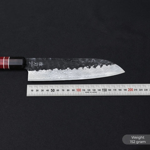 Santoku Aogami Damascus Red Ebony Wood Handle + Whetstone