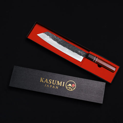 Bunka Aogami Damascus Red Ebony Wood Handle + Whetstone