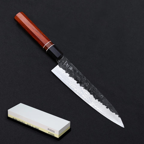 Gyuto Aogami Damascus Red Ebony Wood Handle + Whetstone