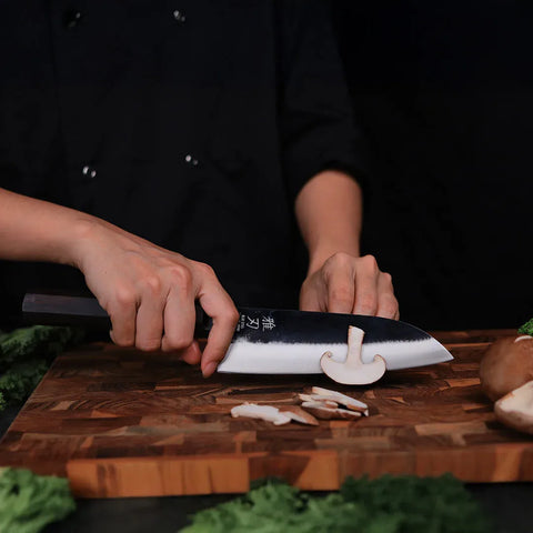 Santoku Blue Steel Ebony Wood Handle + Whetstone