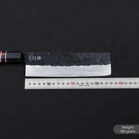 Nakiri Aogami Damascus Red Ebony Wood Handle + Whetstone