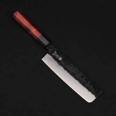Nakiri Blue Steel Red Ebony Wood Handle 180mm/7in