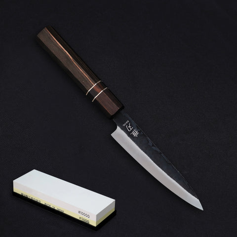 Petty Blue Steel Ebony Wood Handle + Whetstone