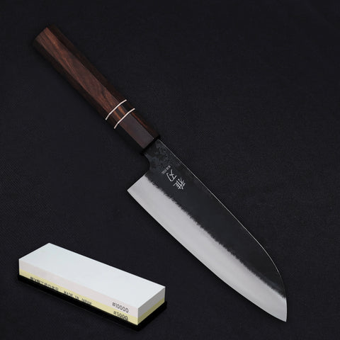 Santoku Blue Steel Ebony Wood Handle + Whetstone