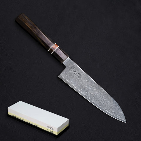 Santoku Damascus VG10 Ebony Wood Handle + Whetstone
