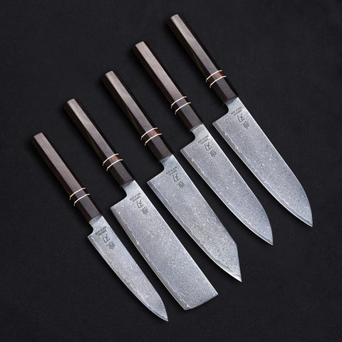 Complete 5-Piece Knife Set - Damascus VG10 Ebony Wood Handle