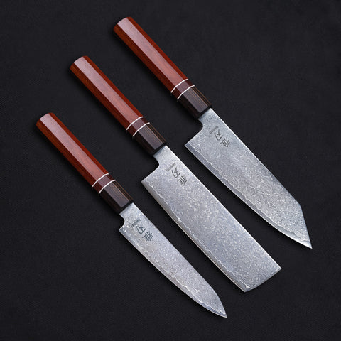 Master Set - Red Ebony Damascus Series (Bunka, Nakiri, Petty)