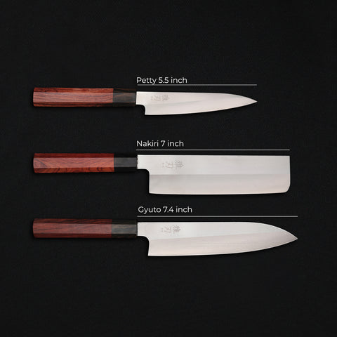 3-Piece Red Ebony VG-10 Knife Set – Home Cook Edition (Gyuto, Nakiri, Petty)