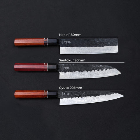 Daily Cut Japanese Trio – Damascus Blades, Ebony Wood Handles (Gyuto, Nakiri, Santoku)