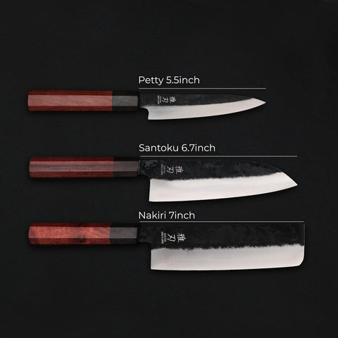 3‑Piece Blue Steel Family Prep Set (Gyuto, Nakiri, Petty)