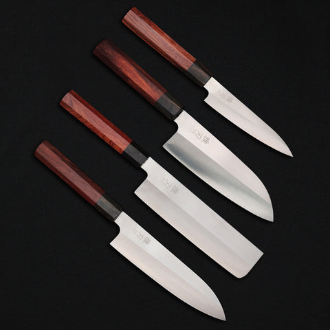 Signature 4-Piece Chef Set –  Blue Steel Red Ebony Series (Gyuto, Nakiri, Petty, Santoku)