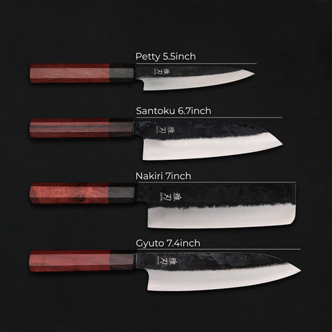 Signature Chef Set – 4-Piece VG-10 Red Ebony Series (Gyuto, Nakiri, Petty, Santoku)