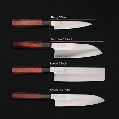 4‑Piece VG-10 Red Handle Ultimate Home Cook Bundle (Gyuto, Nakiri, Petty, Santoku)