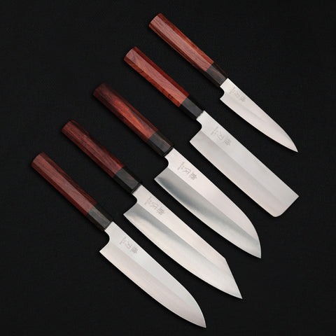 5‑Piece VG-10 Red Handle Ultimate Home Cook Bundle (Gyuto, Nakiri, Petty, Santoku, Bunka)