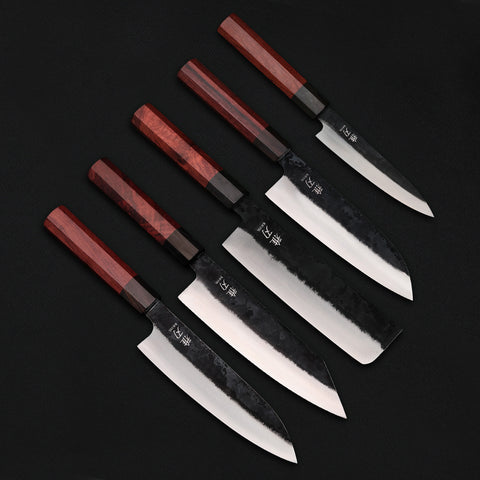 Master 5‑Piece Collection - Blue Steel Red Ebony Series (Gyuto, Nakiri, Petty, Santoku, Bunka)