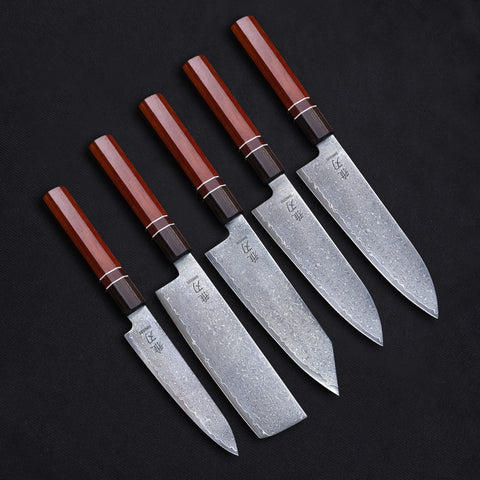 Complete 5-Piece Knife Set - Damascus VG10 Ebony Wood Handle