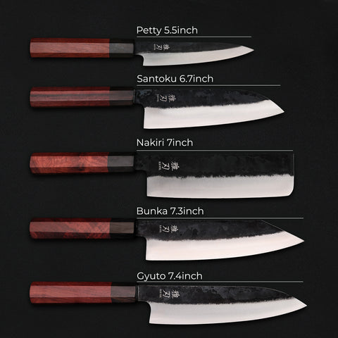 Master 5‑Piece Collection - Blue Steel Red Ebony Series (Gyuto, Nakiri, Petty, Santoku, Bunka)