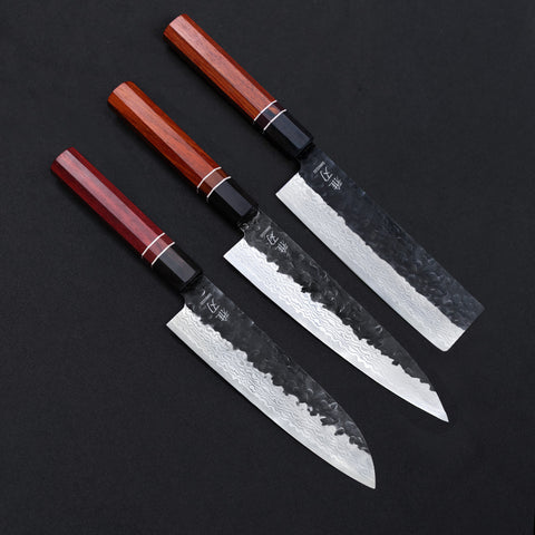 Daily Cut Japanese Trio – Damascus Blades, Ebony Wood Handles (Gyuto, Nakiri, Santoku)