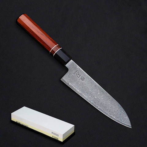 Santoku Damascus VG10 Ebony Wood Handle + Whetstone