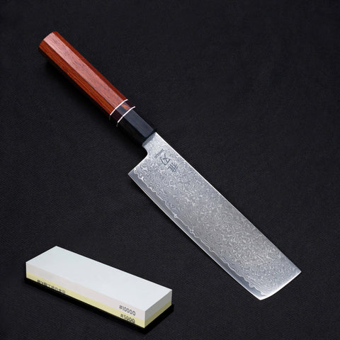 Nakiri Damascus VG10 Ebony Wood Handle + Whetstone